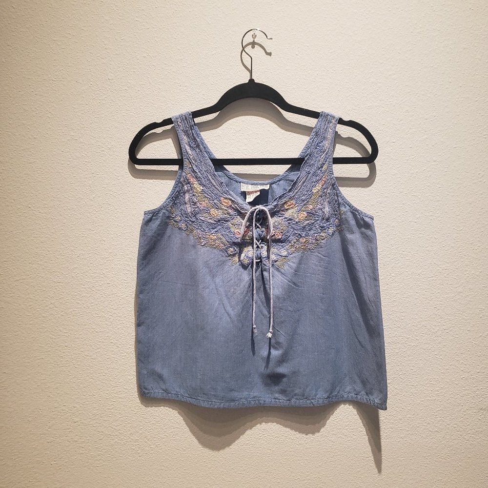 vintage denim tank top with floral lace